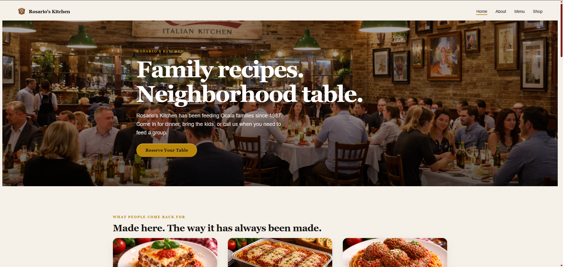 Example Rosario’s Kitchen website created with RookSite